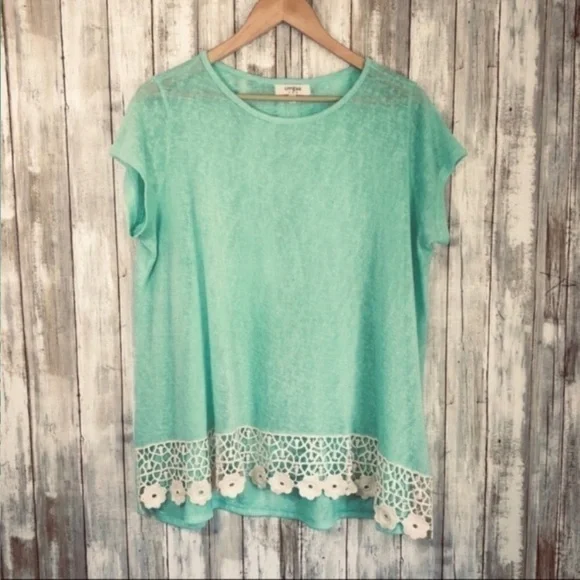 Umgee Mint Lace Blouse - Picture 3 of 4